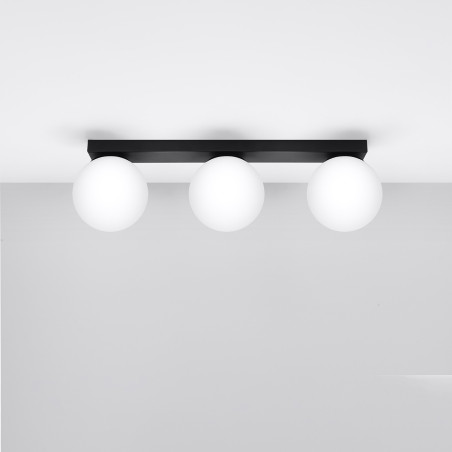 Plafon Sollux Yoli: 3 szklane kule | Biały/Czarny | 50cm