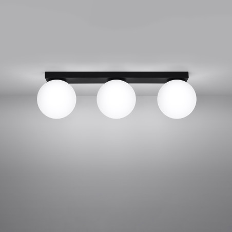 Plafon Sollux Yoli: 3 szklane kule | Biały/Czarny | 50cm
