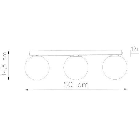 Plafon Sollux Yoli: 3 szklane kule | Biały/Czarny | 50cm