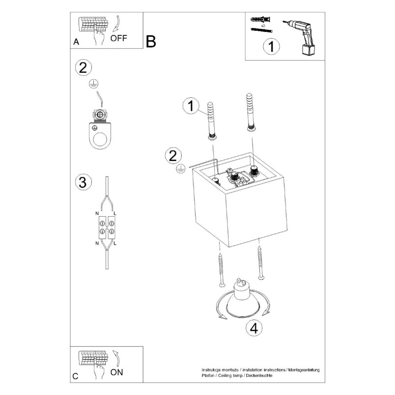 Lampa sufitowa kwadratowa biała Sollux Quad | Downlight LED