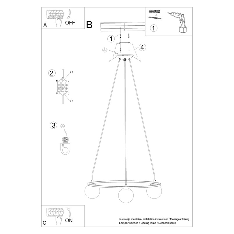 Lampa wisząca Yoli Sollux | Czarna, 3 szkła | Kup online