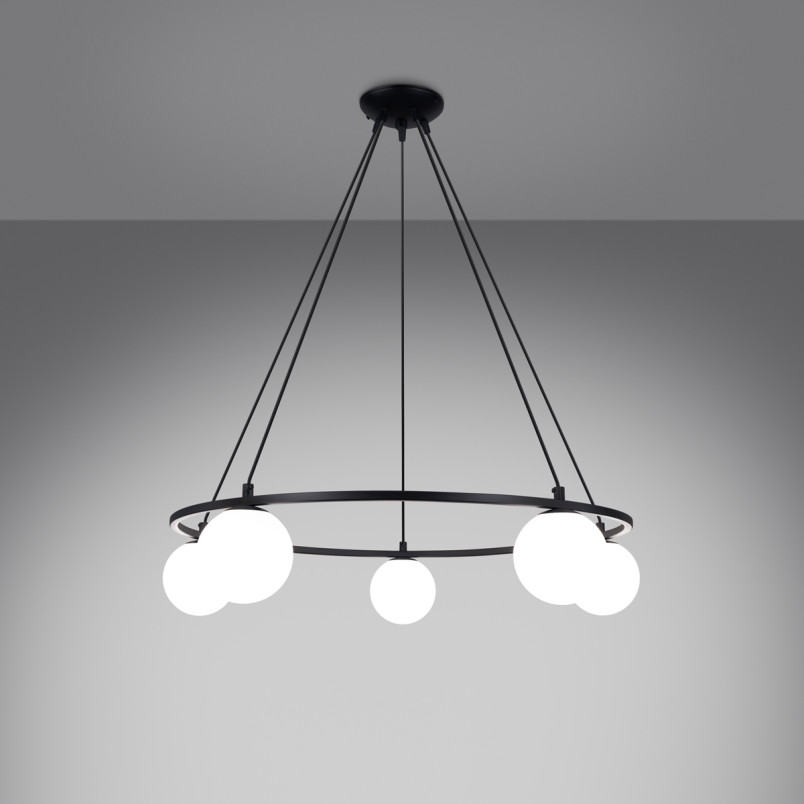 Lampa wisząca Yoli Sollux - czarna, 5 kloszy, 80cm | Sklep Sollux
