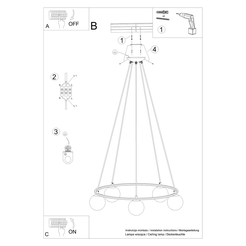 Lampa wisząca Yoli Sollux - czarna, 5 kloszy, 80cm | Sklep Sollux