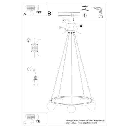 Lampa wisząca Yoli Sollux - czarna, 5 kloszy, 80cm | Sklep Sollux