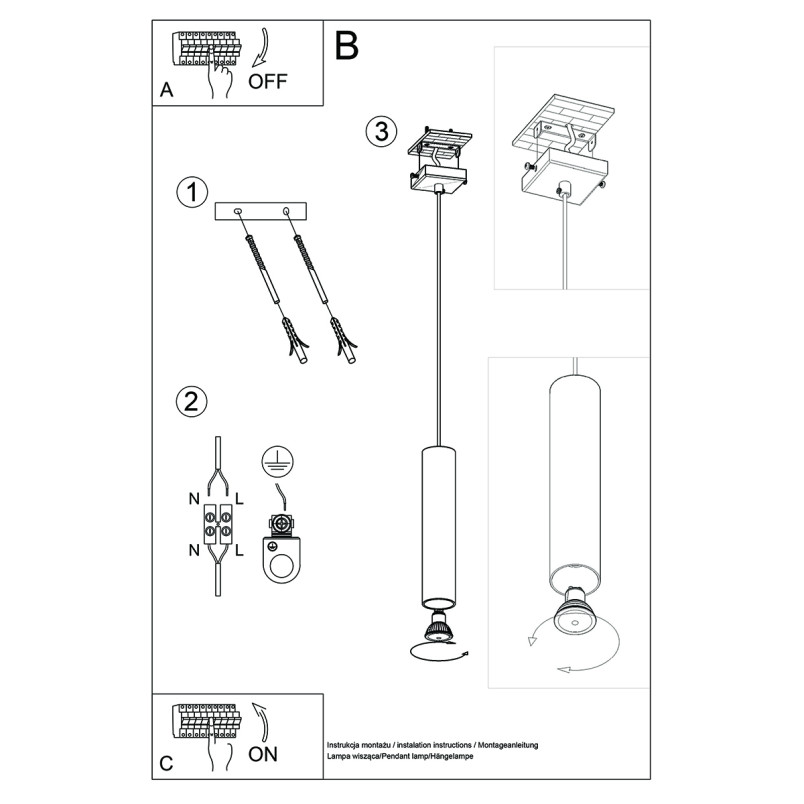 Lampa wisząca tuba Lagos 8cm złoty Sollux - Nowoczesny design