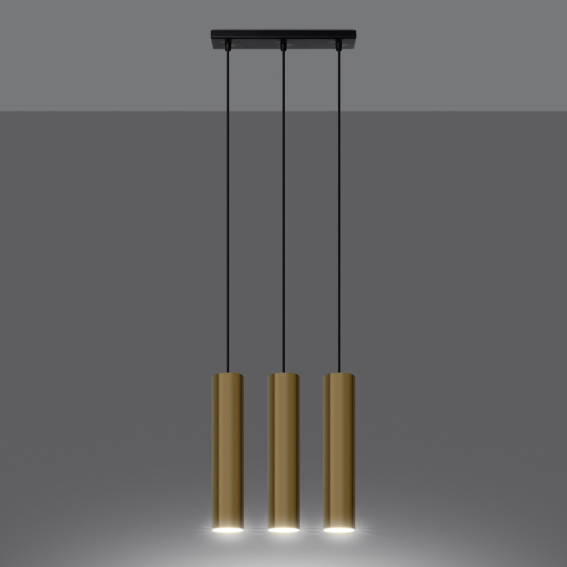 Lampa wisząca Lagos Long 3 tuby - Złoty Sollux | Sklep z lampami