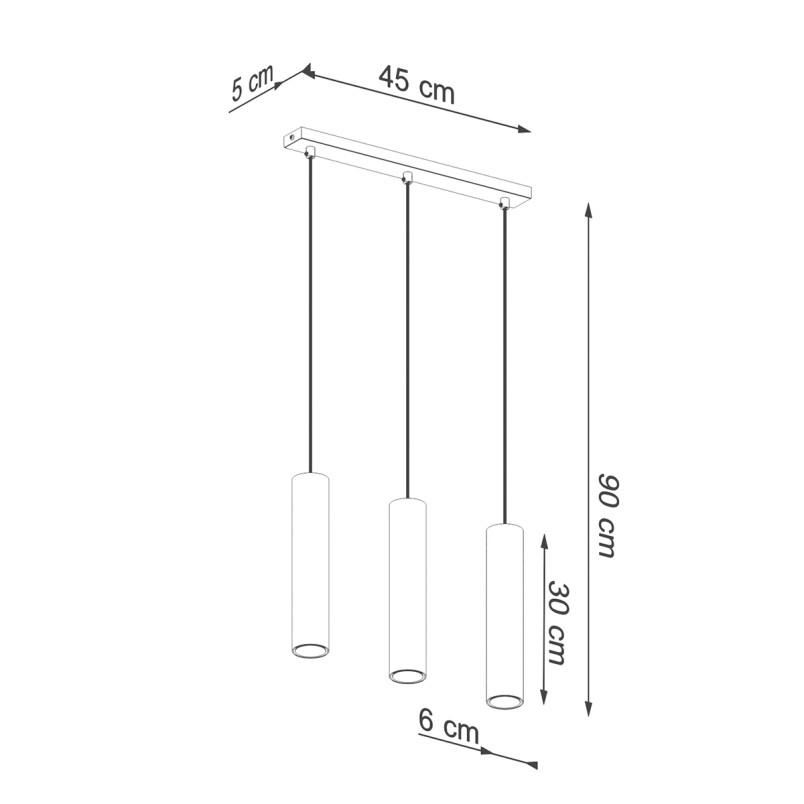 Lampa wisząca Lagos Long 3 tuby - Złoty Sollux | Sklep z lampami