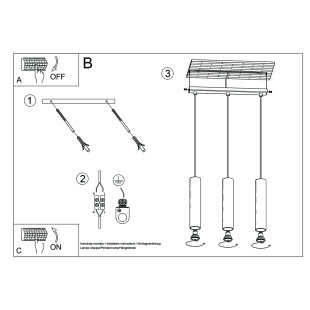 Lampa wisząca Lagos Long 3 tuby - Złoty Sollux | Sklep z lampami