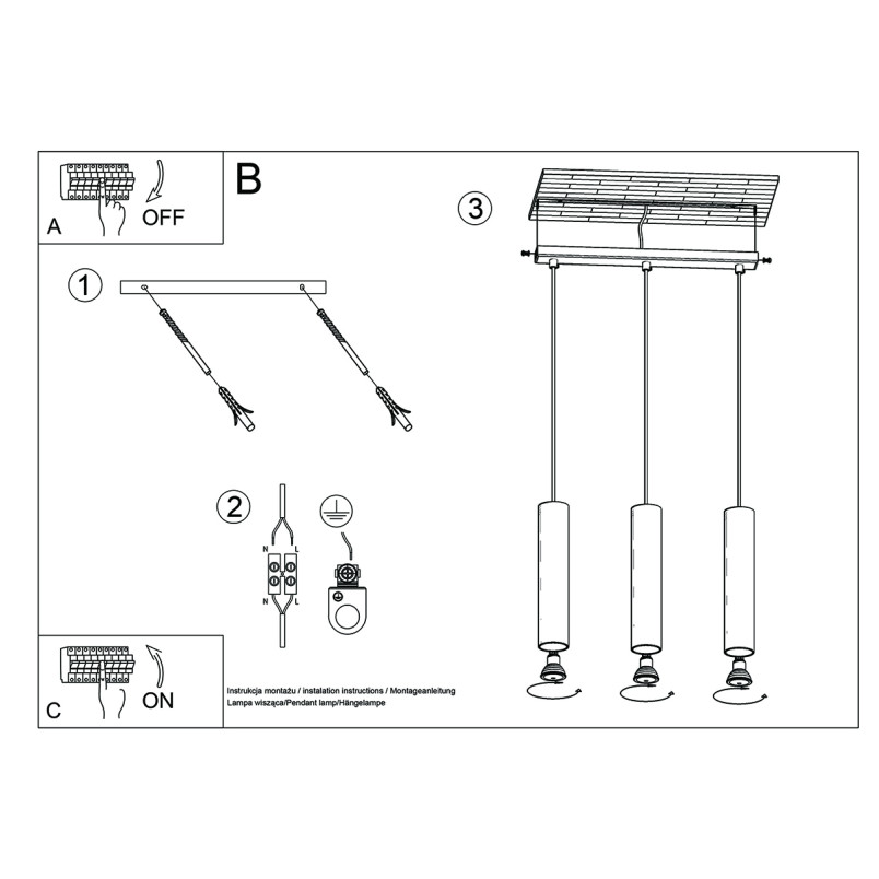 Lampa wisząca Lagos Long 3 tuby - Złoty Sollux | Sklep z lampami