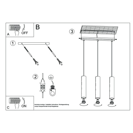 Lampa wisząca Lagos Long 3 tuby - Złoty Sollux | Sklep z lampami