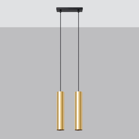 Lampa wisząca Lagos Long 2 tuby - złoty połysk | Sollux
