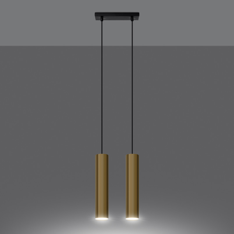 Lampa wisząca Lagos Long 2 tuby - złoty połysk | Sollux