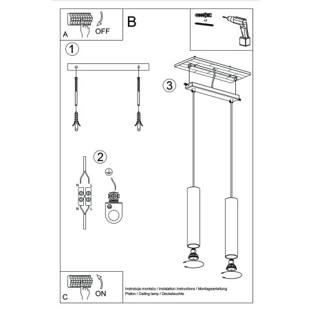 Lampa wisząca Lagos Long 2 tuby - złoty połysk | Sollux