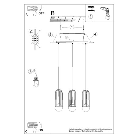 Lampa wisząca 3 kule biała Sollux Brina Long 54cm - Sklep Lamp