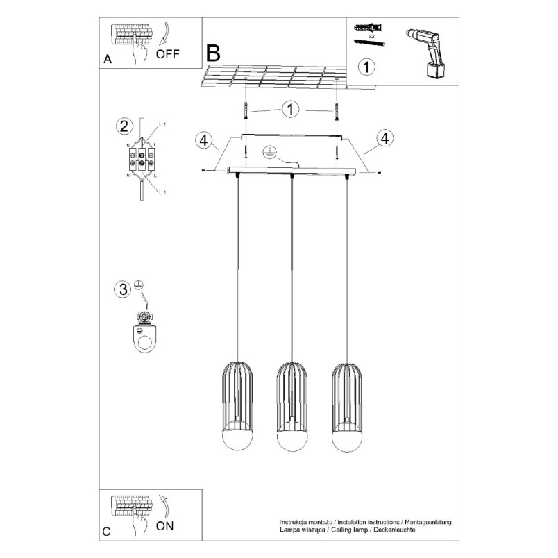 Lampa wisząca 3 kule Sollux Brina - nowoczesny design