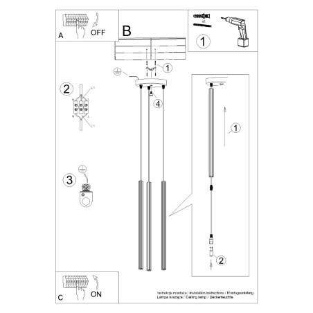 Lampa wisząca Arche biała Sollux - 3 tuby, 20cm - Sklep Sollux
