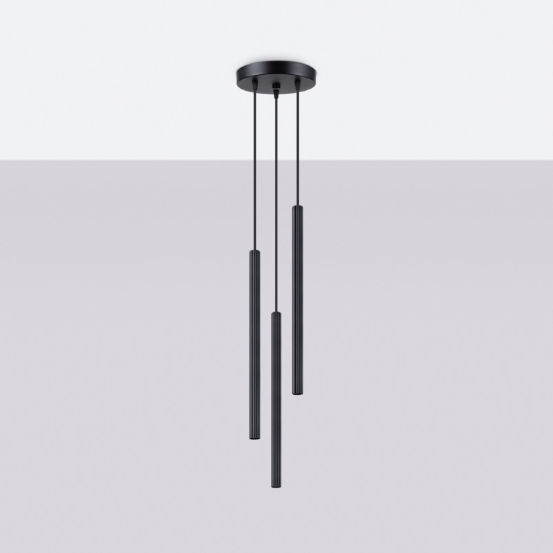 Lampa wisząca Arche 3 tuby czarna Sollux | Nowoczesne oświetlenie