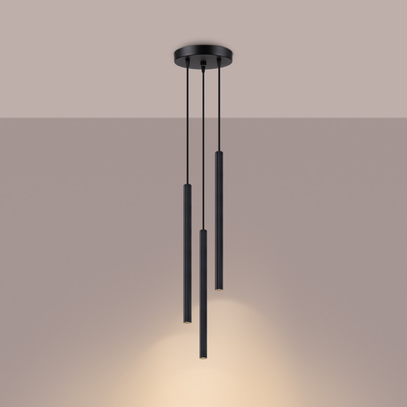 Lampa wisząca Arche 3 tuby czarna Sollux | Nowoczesne oświetlenie
