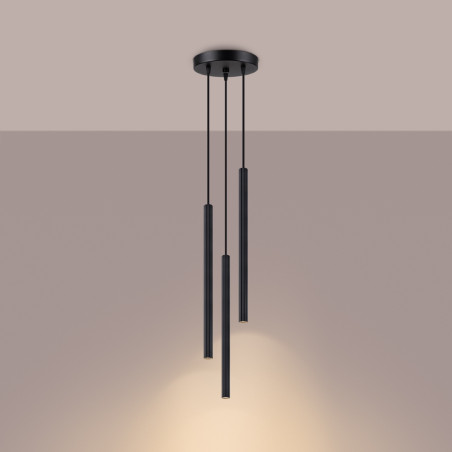 Lampa wisząca Arche 3 tuby czarna Sollux | Nowoczesne oświetlenie