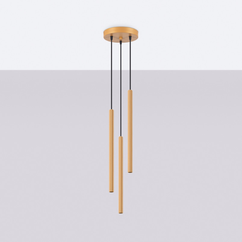 Lampa wisząca Arche - 3 tuby, złota - Sollux | Sklep z lampami