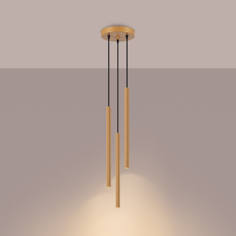 Lampa wisząca Arche - 3 tuby, złota - Sollux | Sklep z lampami