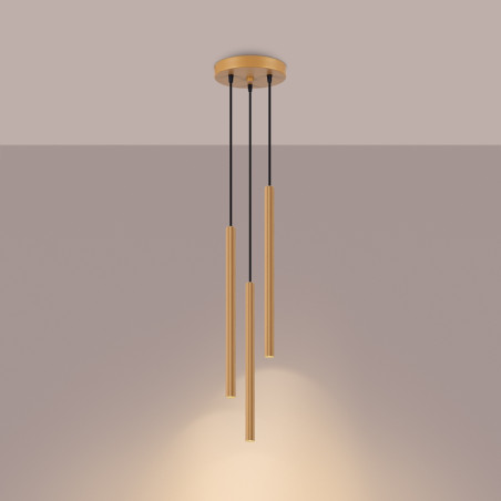 Lampa wisząca Arche - 3 tuby, złota - Sollux | Sklep z lampami