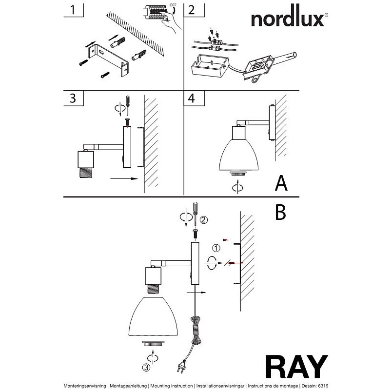 Kinkiet z włącznikiem Ray czarny | Nordlux - Oświetlenie