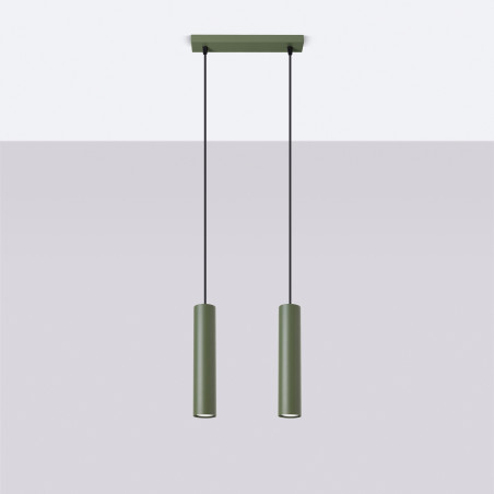 Lampa wisząca LAGOS 2 tuby | Zielony oliwkowy Sollux