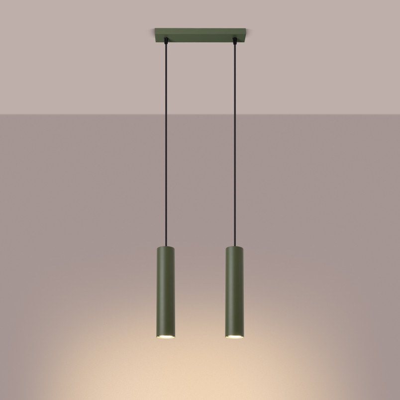 Lampa wisząca LAGOS 2 tuby | Zielony oliwkowy Sollux