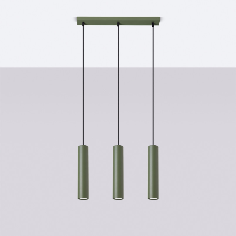 Lampa wisząca 3 tuby Lagos Long zielona - Sollux