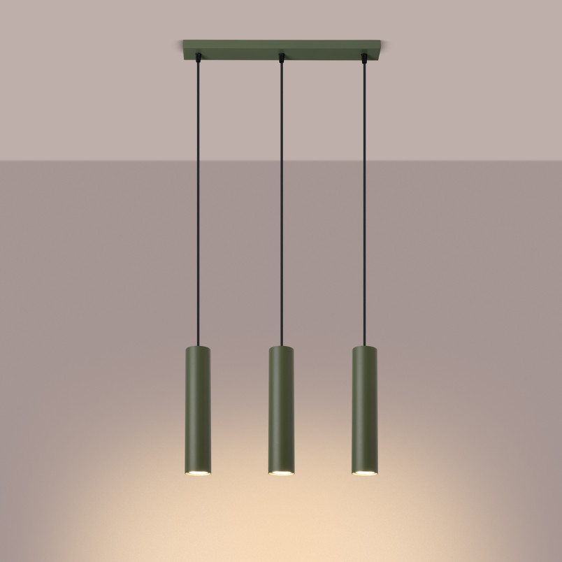 Lampa wisząca 3 tuby Lagos Long zielona - Sollux