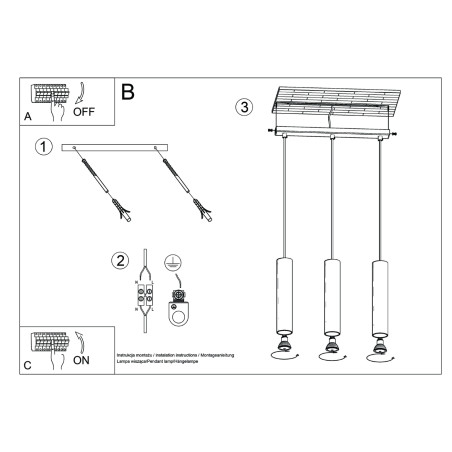 Lampa wisząca 3 tuby Lagos Long zielona - Sollux