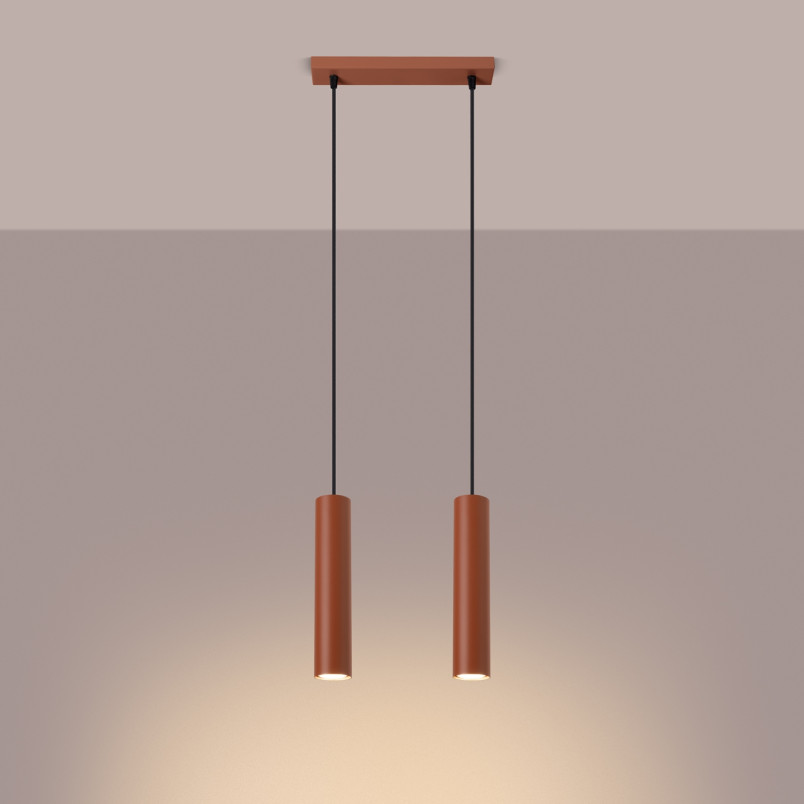 Lampa wisząca 2 tuby Lagos Long | Sollux | Czerwona