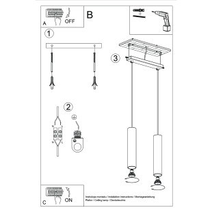 Lampa wisząca 2 tuby Lagos Long | Sollux | Czerwona