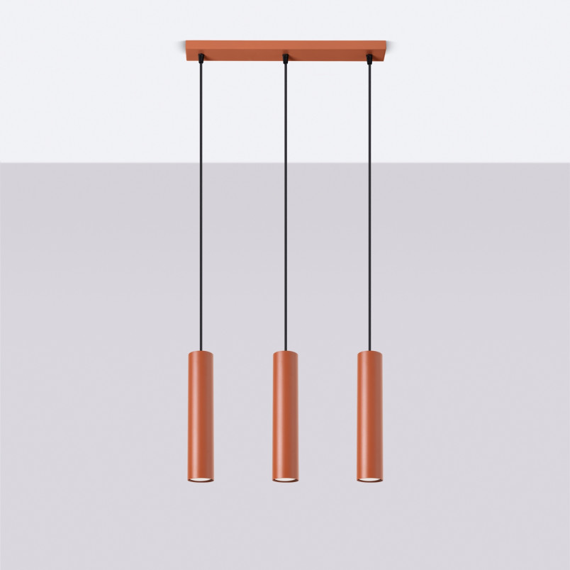 Lampa wisząca 3 tuby Lagos Long 45cm - Sollux | Czerwona
