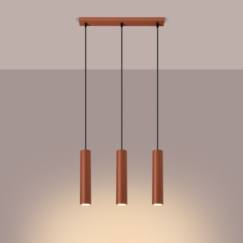 Lampa wisząca 3 tuby Lagos Long 45cm - Sollux | Czerwona