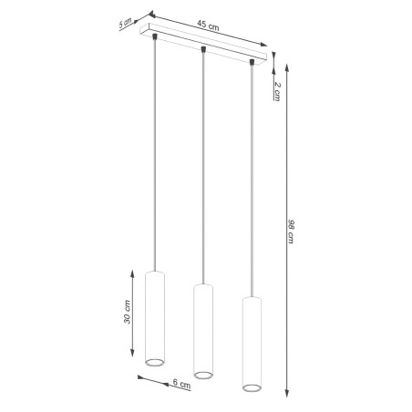 Lampa wisząca 3 tuby Lagos Long 45cm - Sollux | Czerwona
