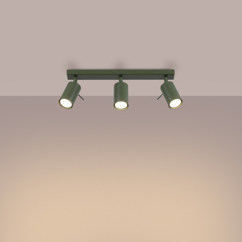 Reflektor sufitowy 3 punktowy Sollux Ring Long - Zielony oliwkowy