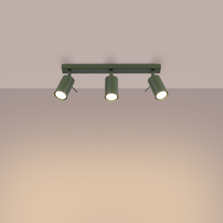 Reflektor sufitowy 3 punktowy Sollux Ring Long - Zielony oliwkowy