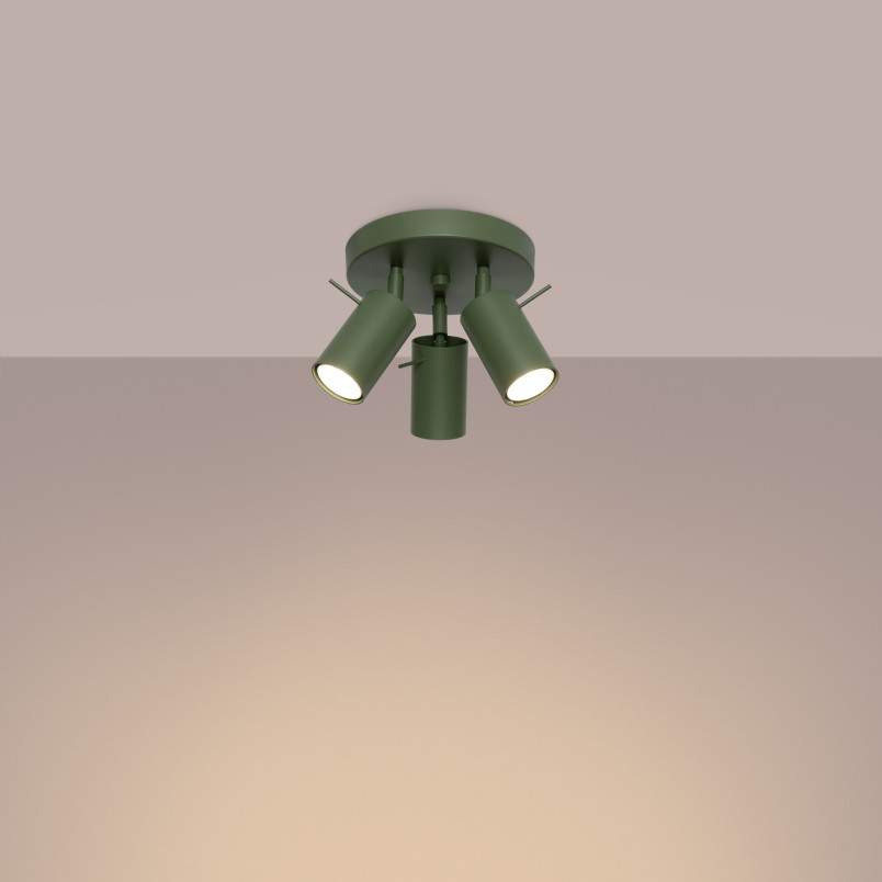 Reflektor sufitowy 3 punktowy Sollux Ring - Zielony oliwkowy