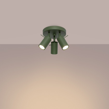 Reflektor sufitowy 3 punktowy Sollux Ring - Zielony oliwkowy