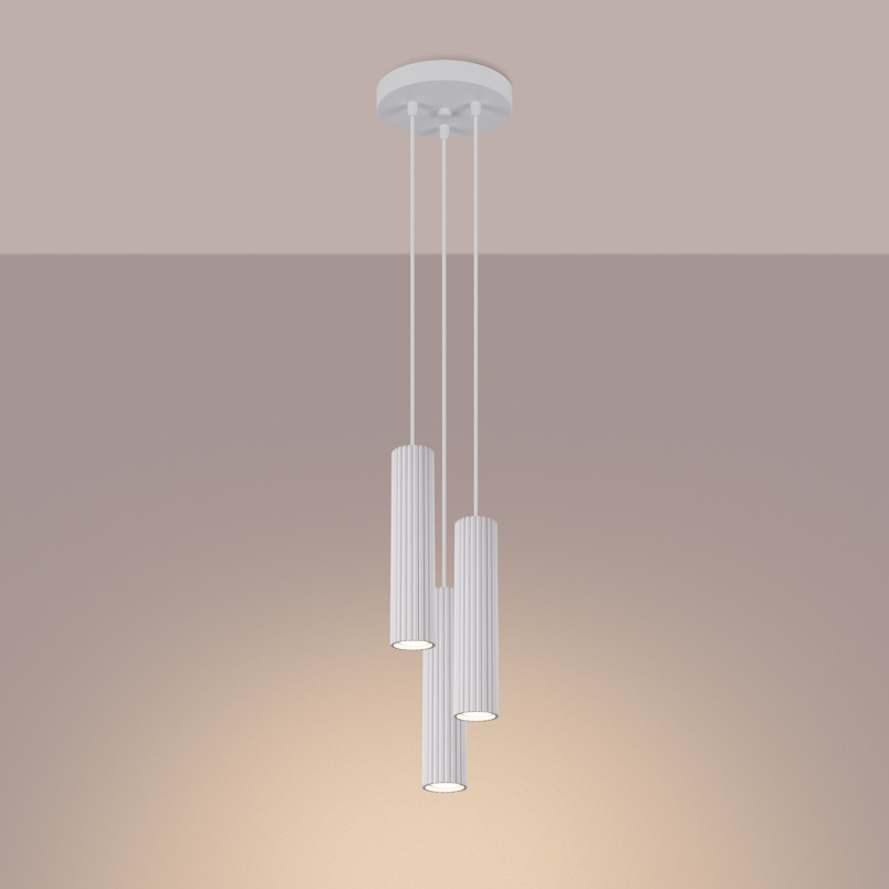 Lampa wisząca Karbon Round Sollux - 3 tuby, biała | Sklep z lampami