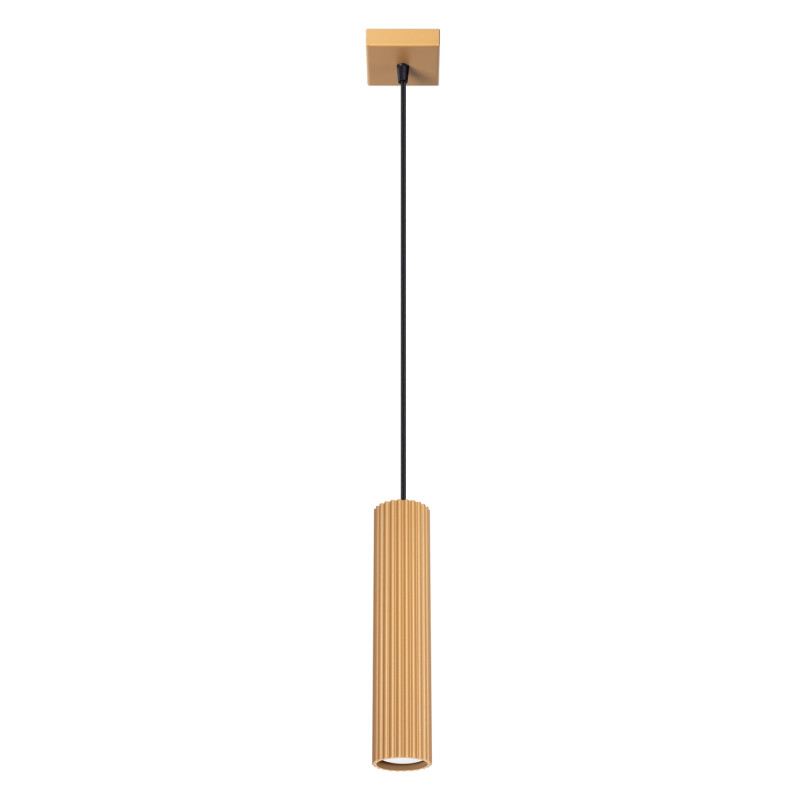 Lampa wisząca tuba ryflowana Karbon - Sollux | Złota, nowoczesna