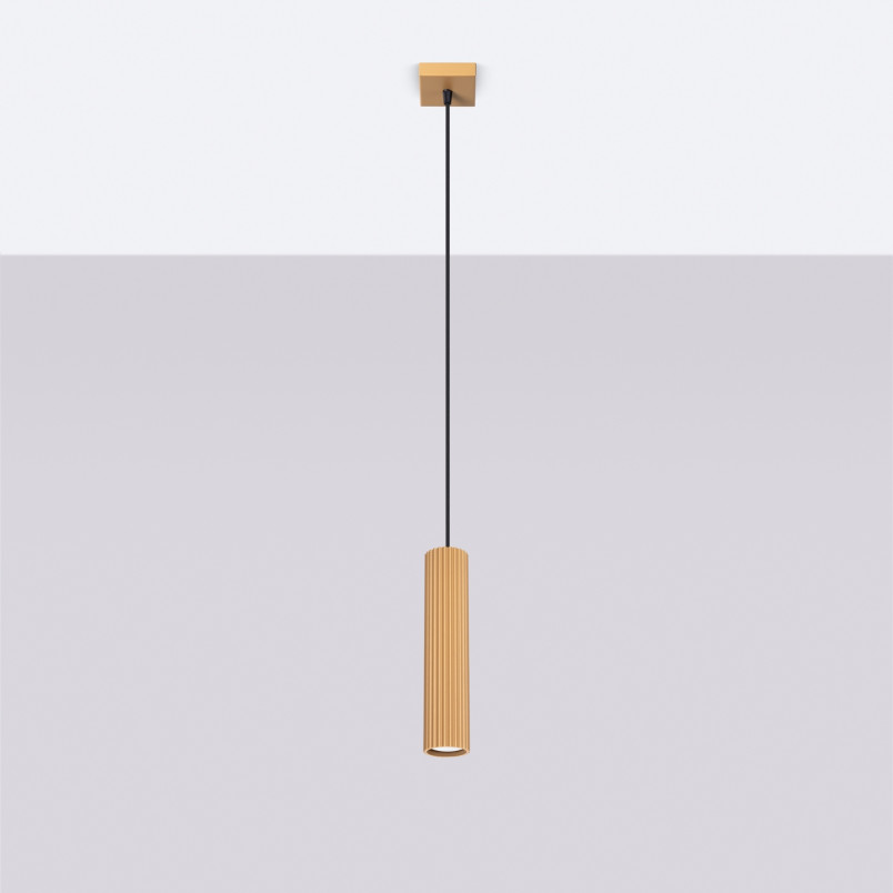 Lampa wisząca tuba ryflowana Karbon - Sollux | Złota, nowoczesna