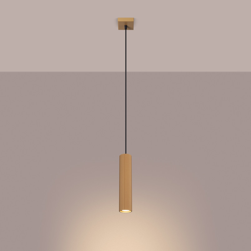 Lampa wisząca tuba ryflowana Karbon - Sollux | Złota, nowoczesna