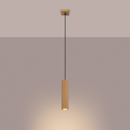Lampa wisząca tuba ryflowana Karbon - Sollux | Złota, nowoczesna