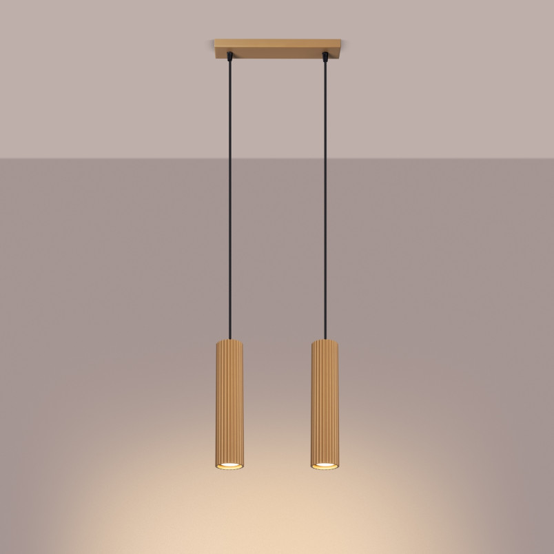 Lampa wisząca Karbon 2 tuby - Sollux, Złoty, 30cm