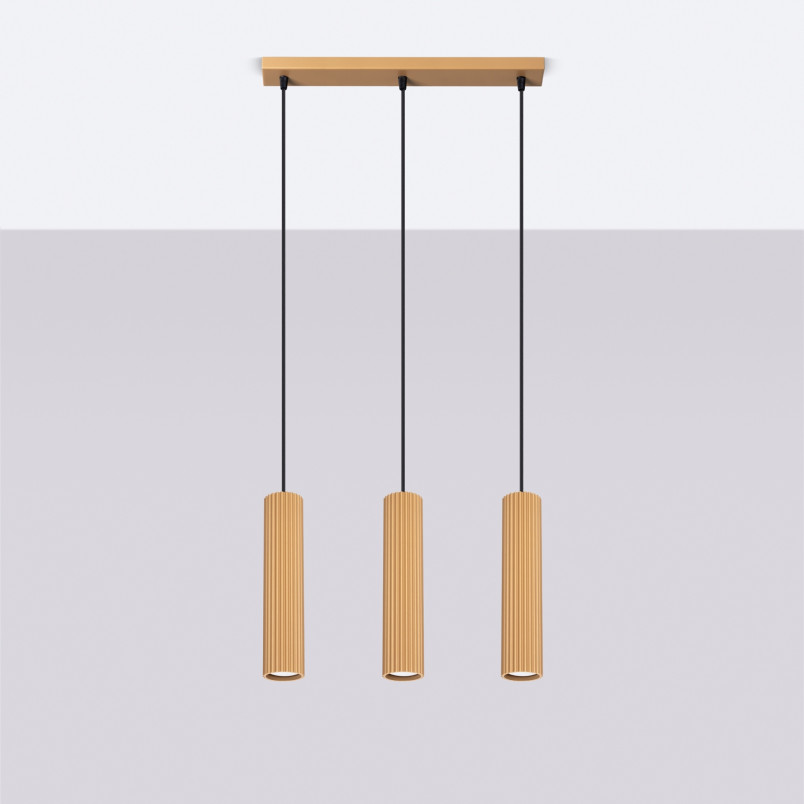 Lampa wisząca Karbon Long 3 tuby - Sollux | Złoty Loft