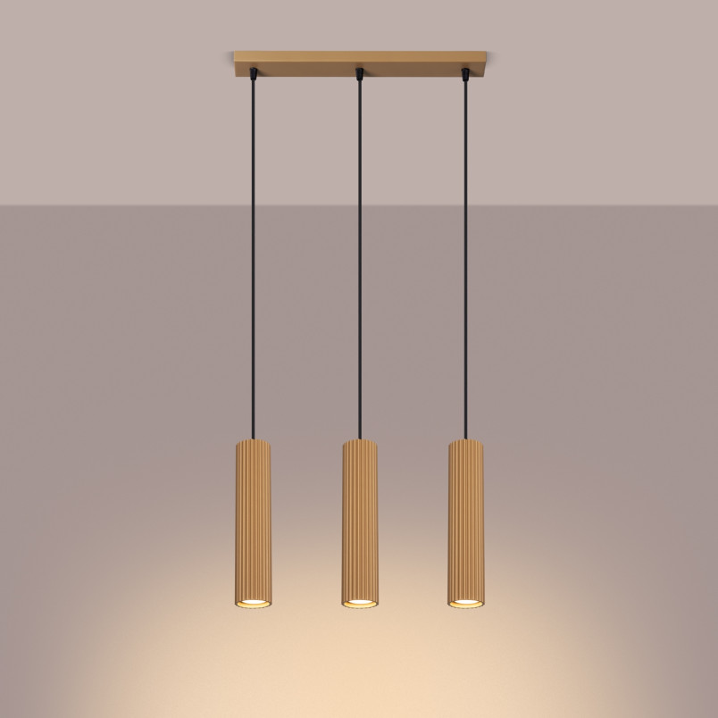 Lampa wisząca Karbon Long 3 tuby - Sollux | Złoty Loft