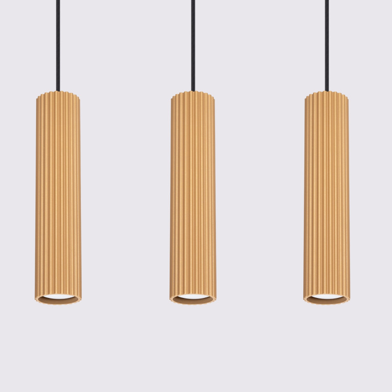 Lampa wisząca Karbon Long 3 tuby - Sollux | Złoty Loft